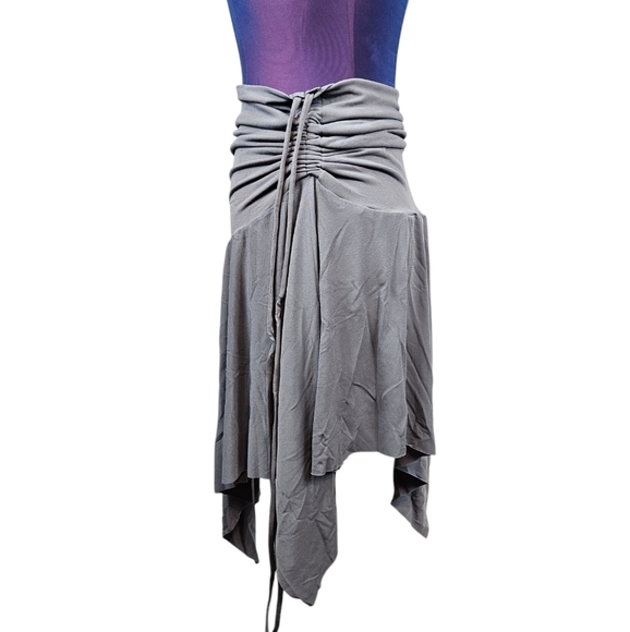 Balera Gray Slinky Drawstring Ruched Asymmetric Mini Skirt One Size Women's P16 - Picture 3 of 7